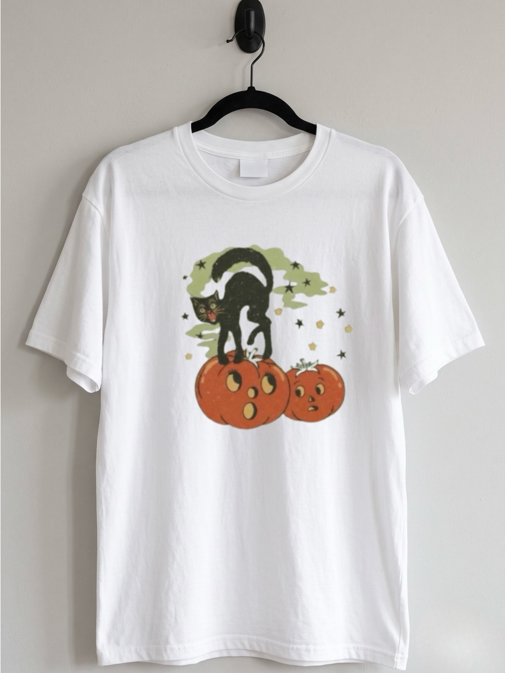 Spooky Season Black Cat Pumpkins Fall Aesthetic Statement Womens Graphic Tee
